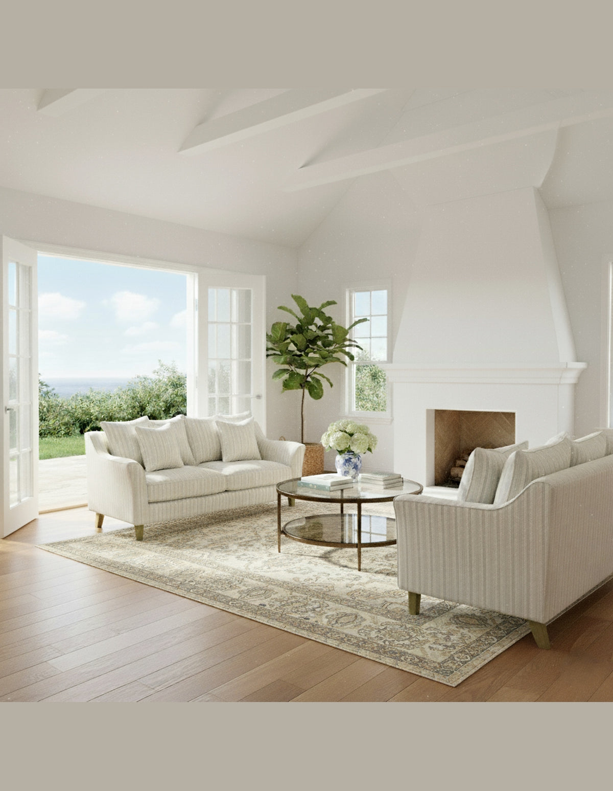 Mallorca 3-Seat Sofa Stripe Natural w/White Piping