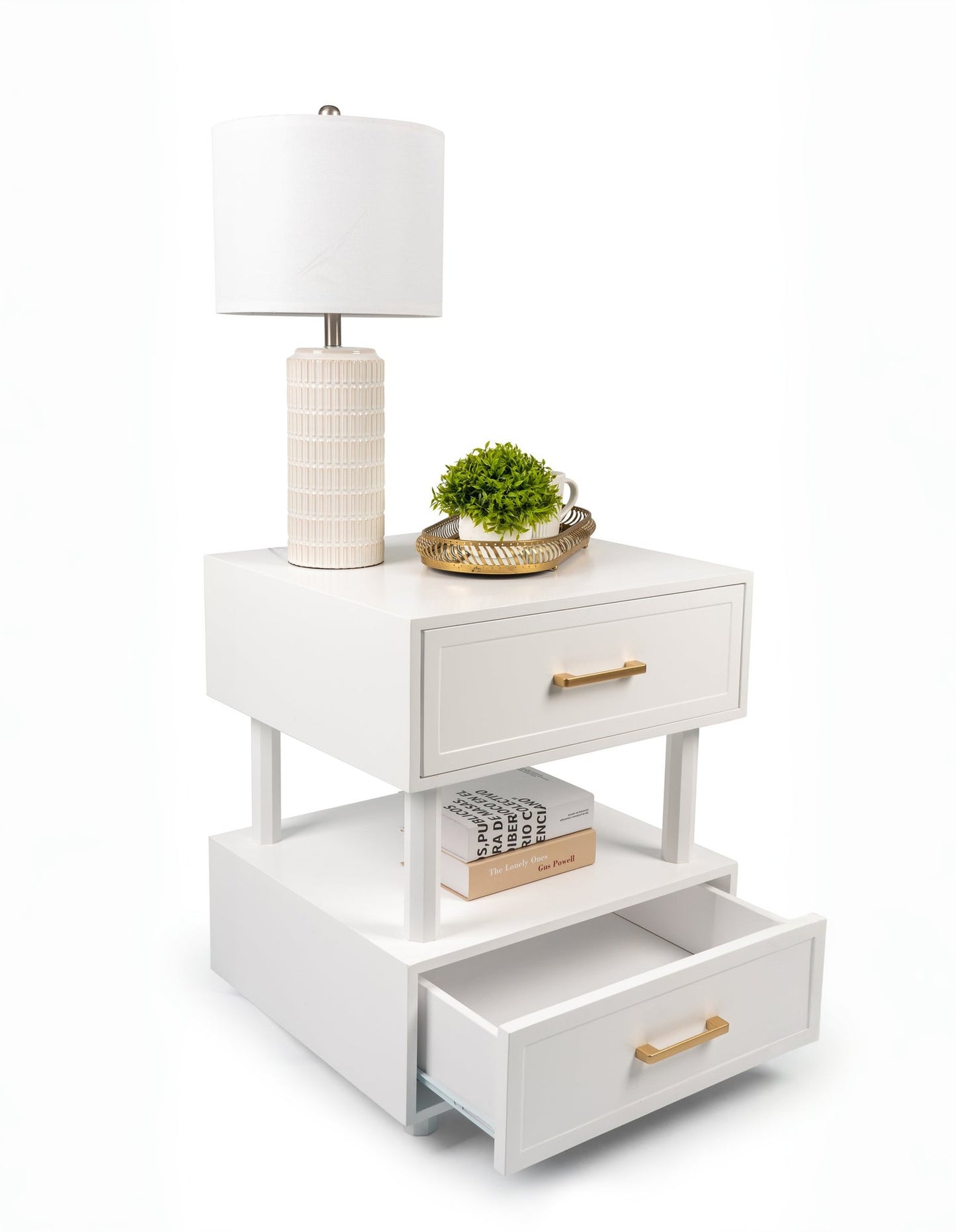 Nikita Double Draw Brass Handle Bedside Table 55cm
