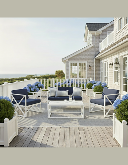 Chloe Modern Hamptons Outdoor 4 pc Lounge Set Navy