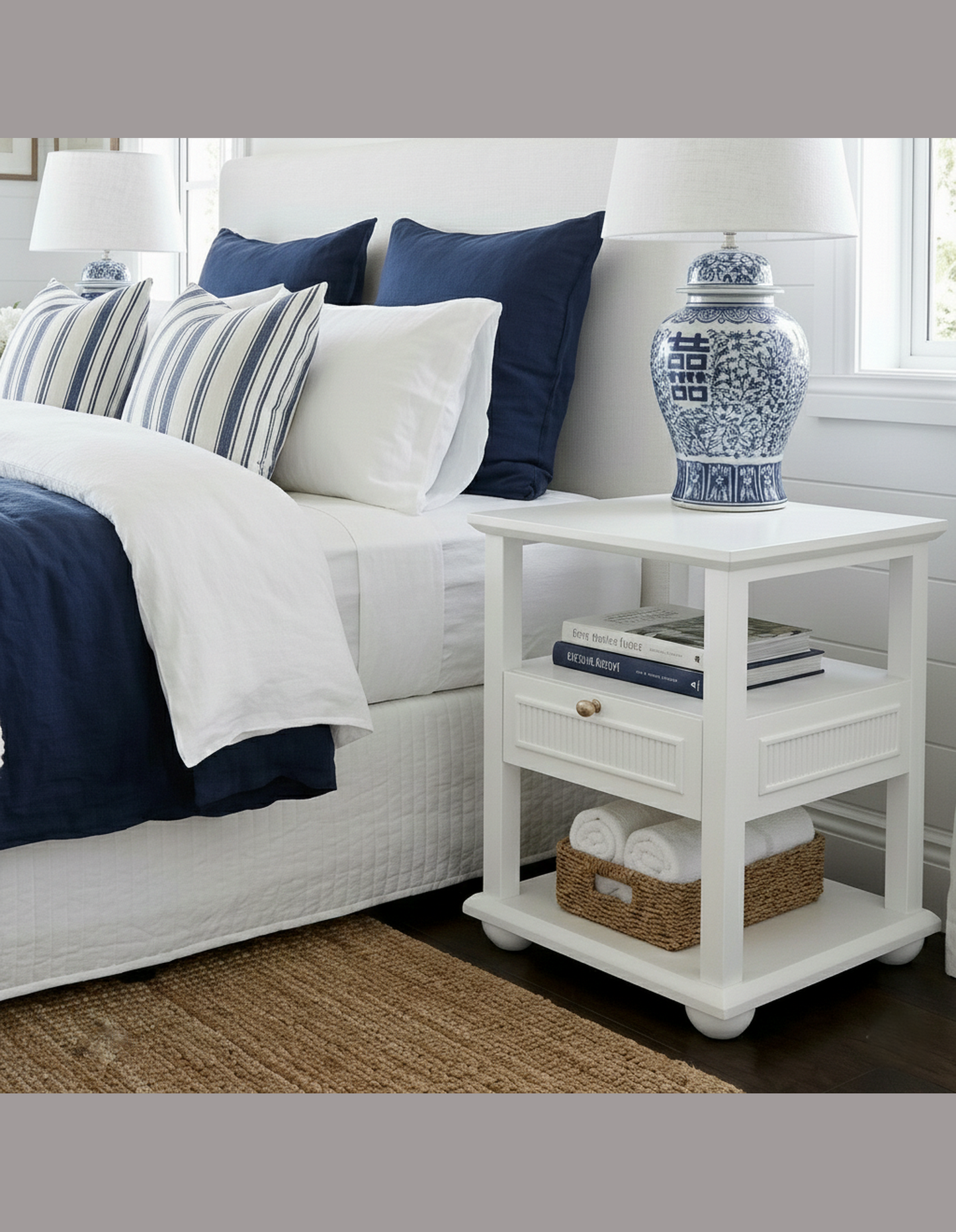 New Hamptons Side Table 50 cm White