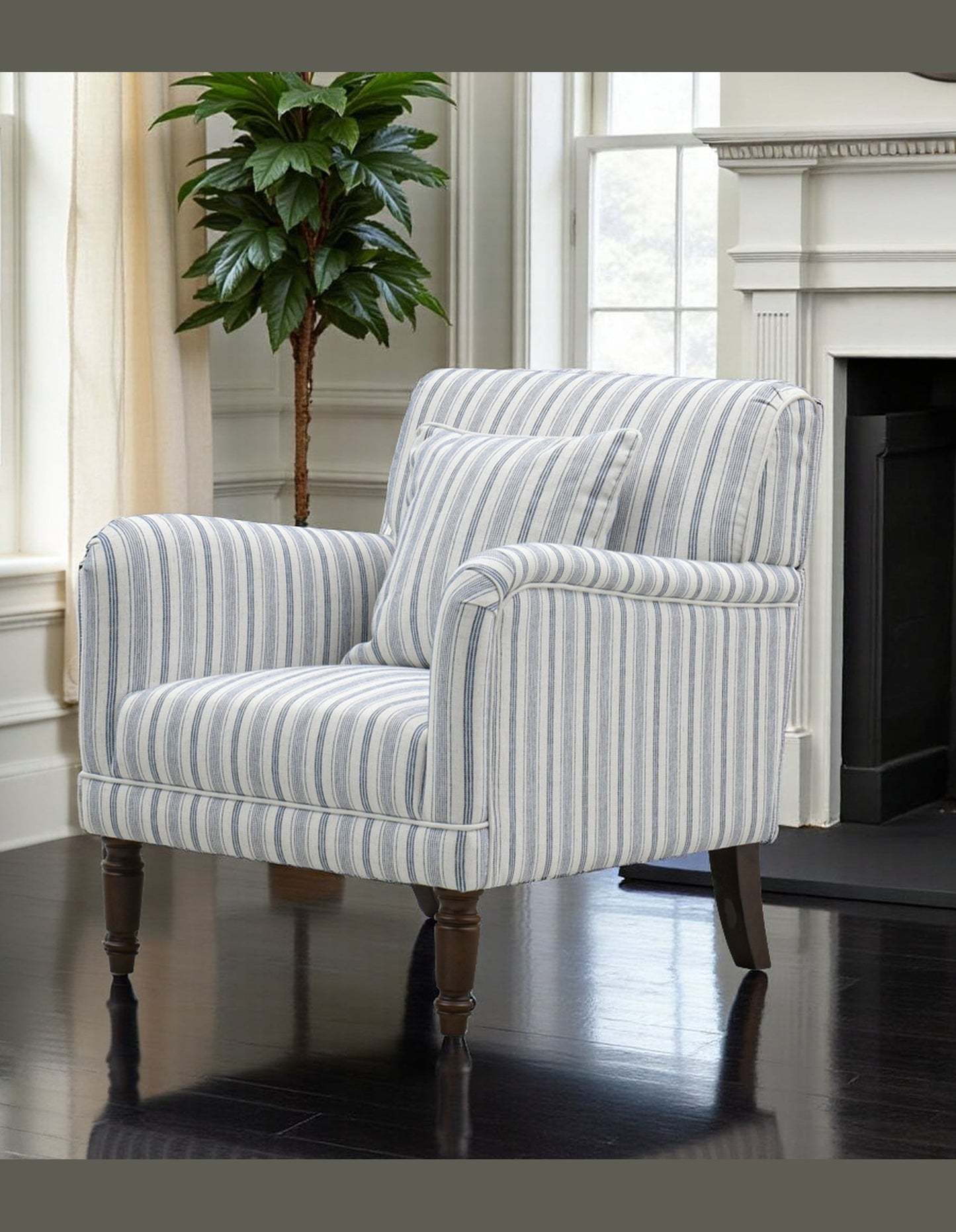 Capri Armchair Stripe Blue w/White Piping