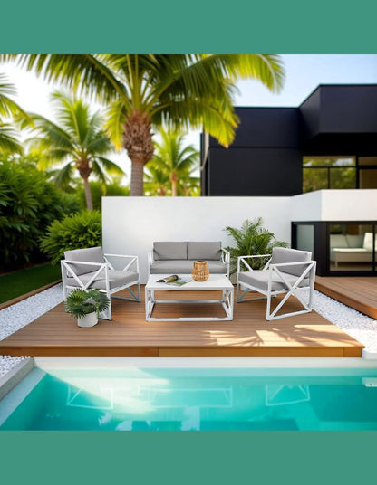 Chloe Modern Hamptons Outdoor 4 pc Lounge Set Light Grey