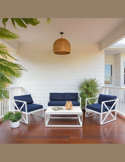 Chloe Modern Hamptons Outdoor 4 pc Lounge Set Navy