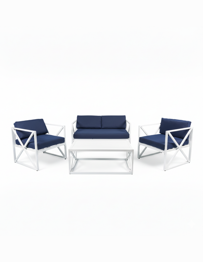 Chloe Modern Hamptons Outdoor 4 pc Lounge Set Navy