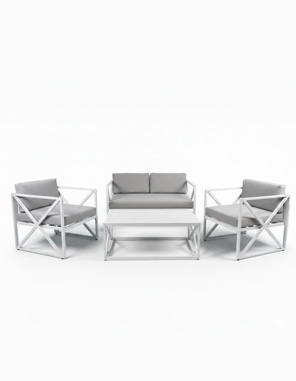 Chloe Modern Hamptons Outdoor 4 pc Lounge Set Light Grey