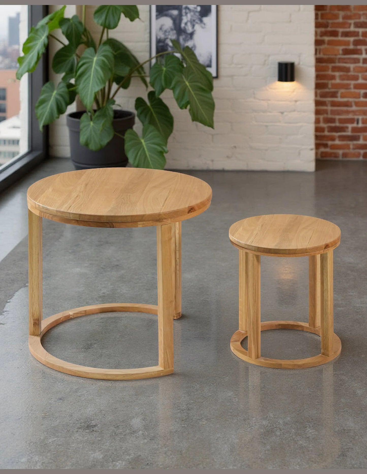 Jamie Oak Stackable Side Table Set 2