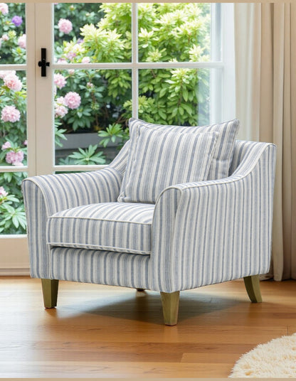 Mallorca Armchair Stripe Blue w/White Piping