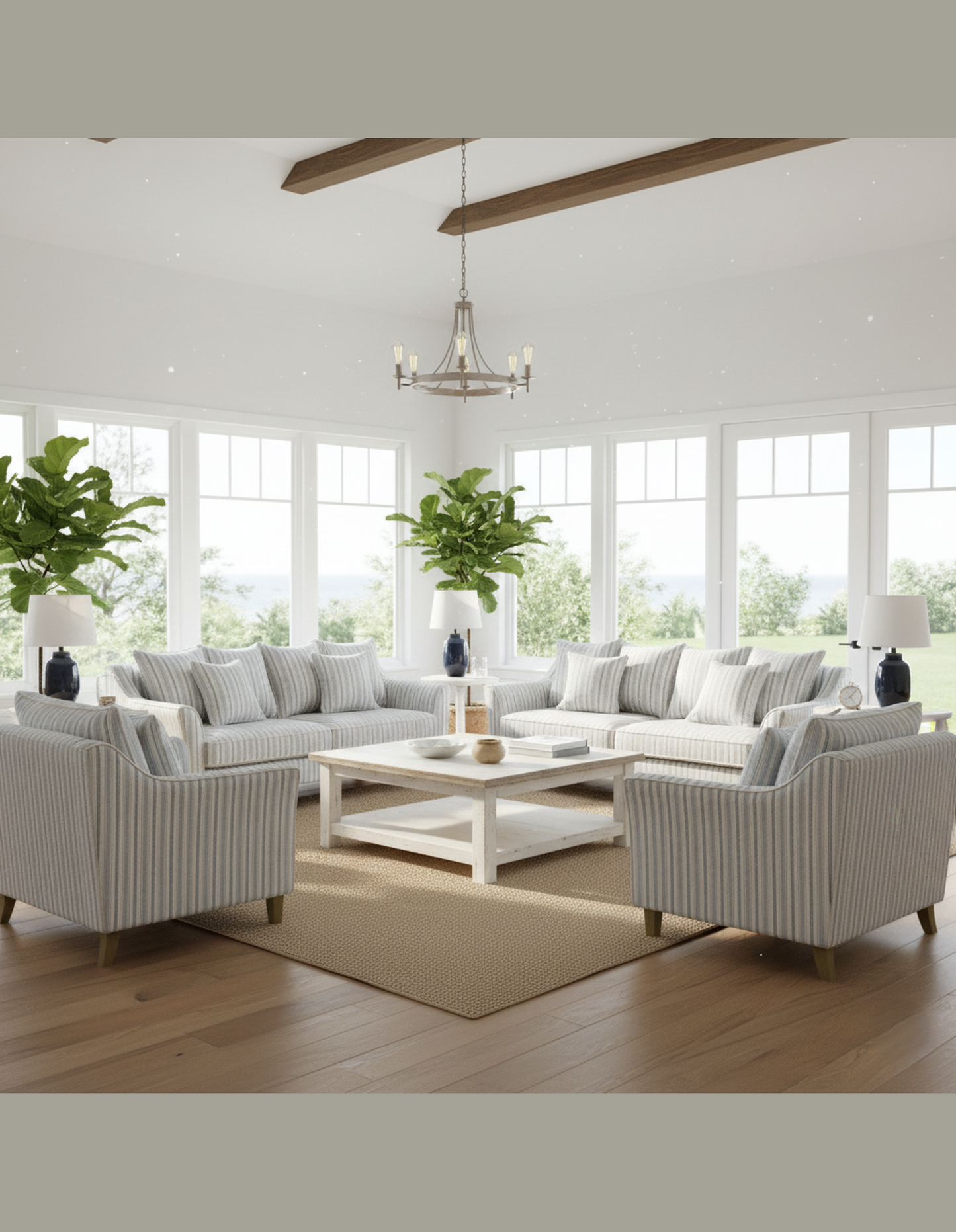 Mallorca 3-Seat Sofa Stripe Blue w/White Piping