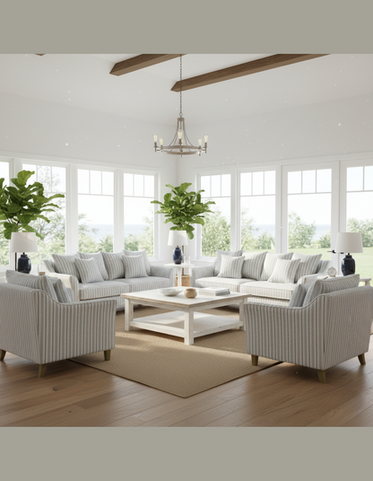 Mallorca 3-Seat Sofa Stripe Blue w/White Piping