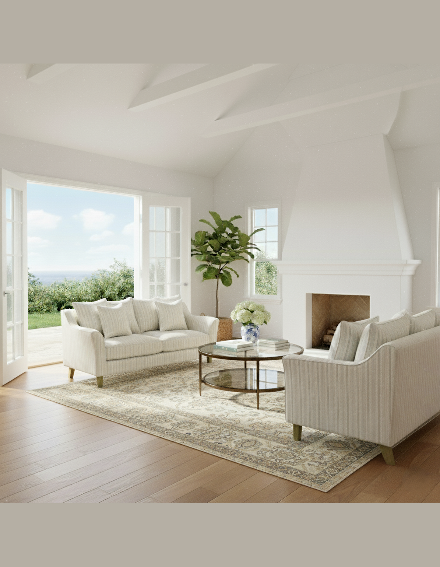 Mallorca 3-Seat Sofa Stripe Natural w/White Piping