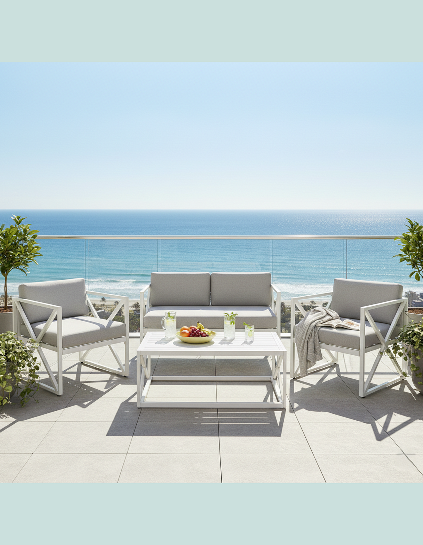 Chloe Modern Hamptons Outdoor 4 pc Lounge Set Light Grey