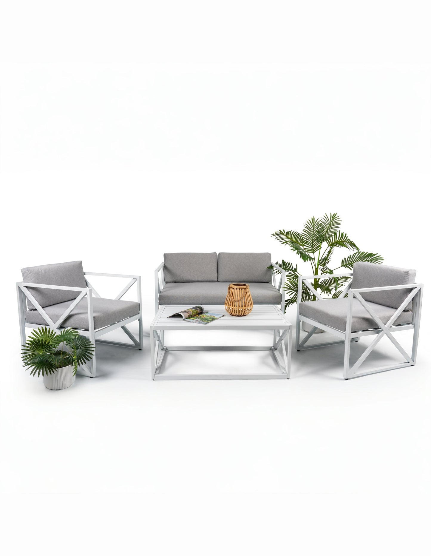 Chloe Modern Hamptons Outdoor 4 pc Lounge Set Light Grey