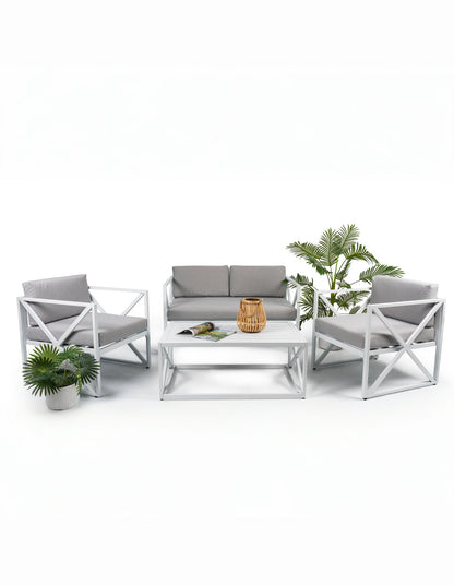 Chloe Modern Hamptons Outdoor 4 pc Lounge Set Light Grey