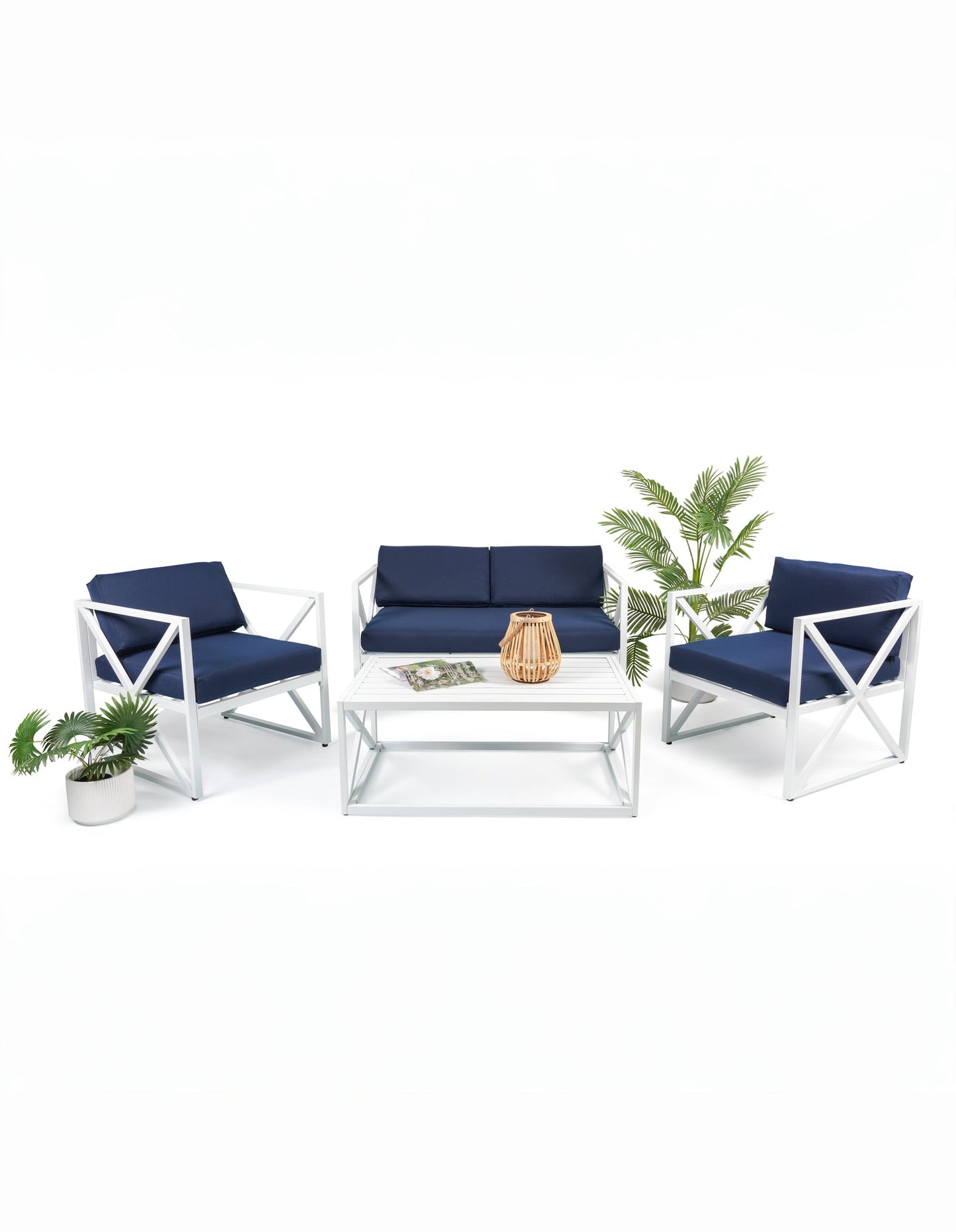 Chloe Modern Hamptons Outdoor 4 pc Lounge Set Navy