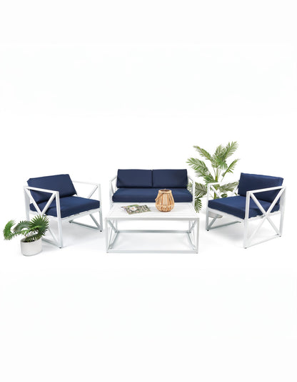 Chloe Modern Hamptons Outdoor 4 pc Lounge Set Navy