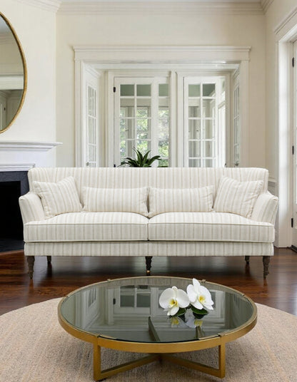 Portofino 3-Seat Sofa Stripe Natural w/White Piping