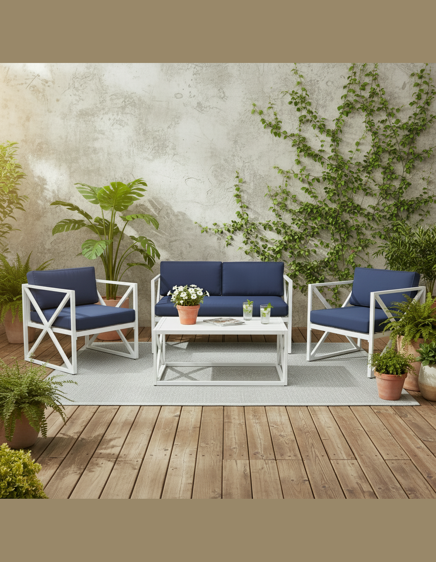 Chloe Modern Hamptons Outdoor 4 pc Lounge Set Navy