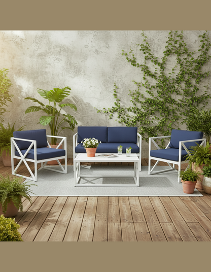 Chloe Modern Hamptons Outdoor 4 pc Lounge Set Navy