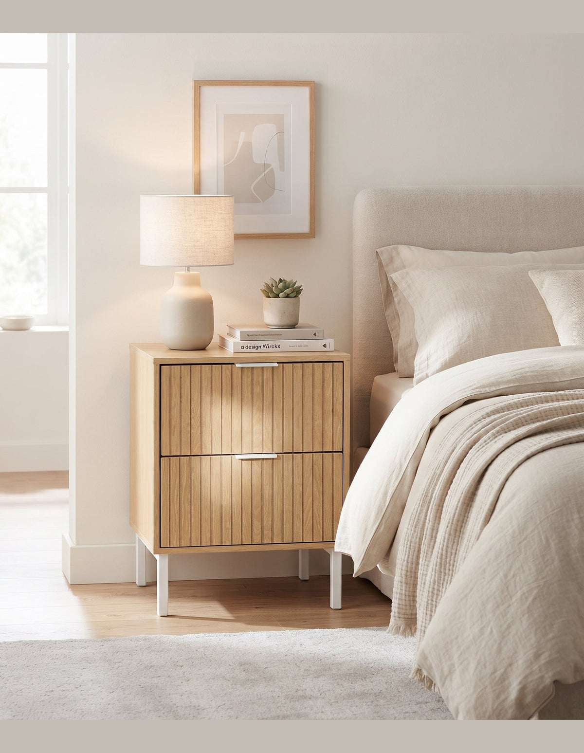 Jonas 2-Drawer Bedside Table Natural