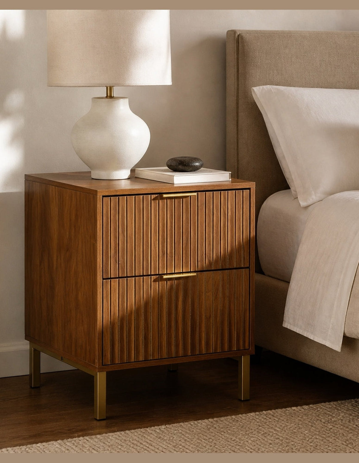Jonas 2-Drawer Bedside Table Walnut