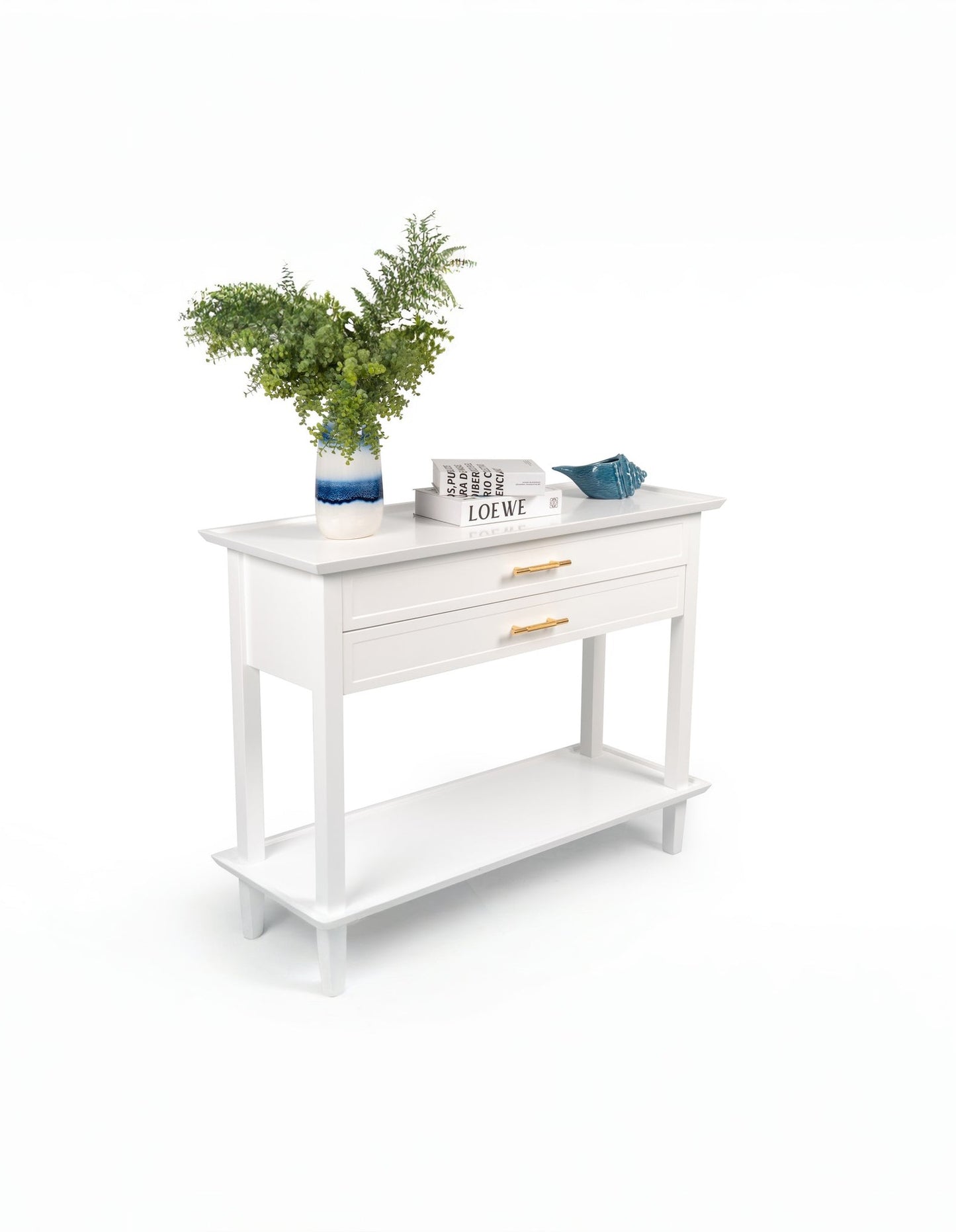 Amber Hamptons 2 Draw White Console w/Brass Handle 120 cm