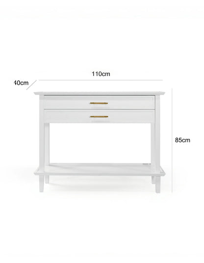 Amber Hamptons 2 Draw White Console w/Brass Handle 120 cm