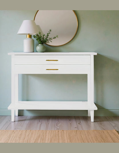 Amber Hamptons 2 Draw White Console w/Brass Handle 120 cm