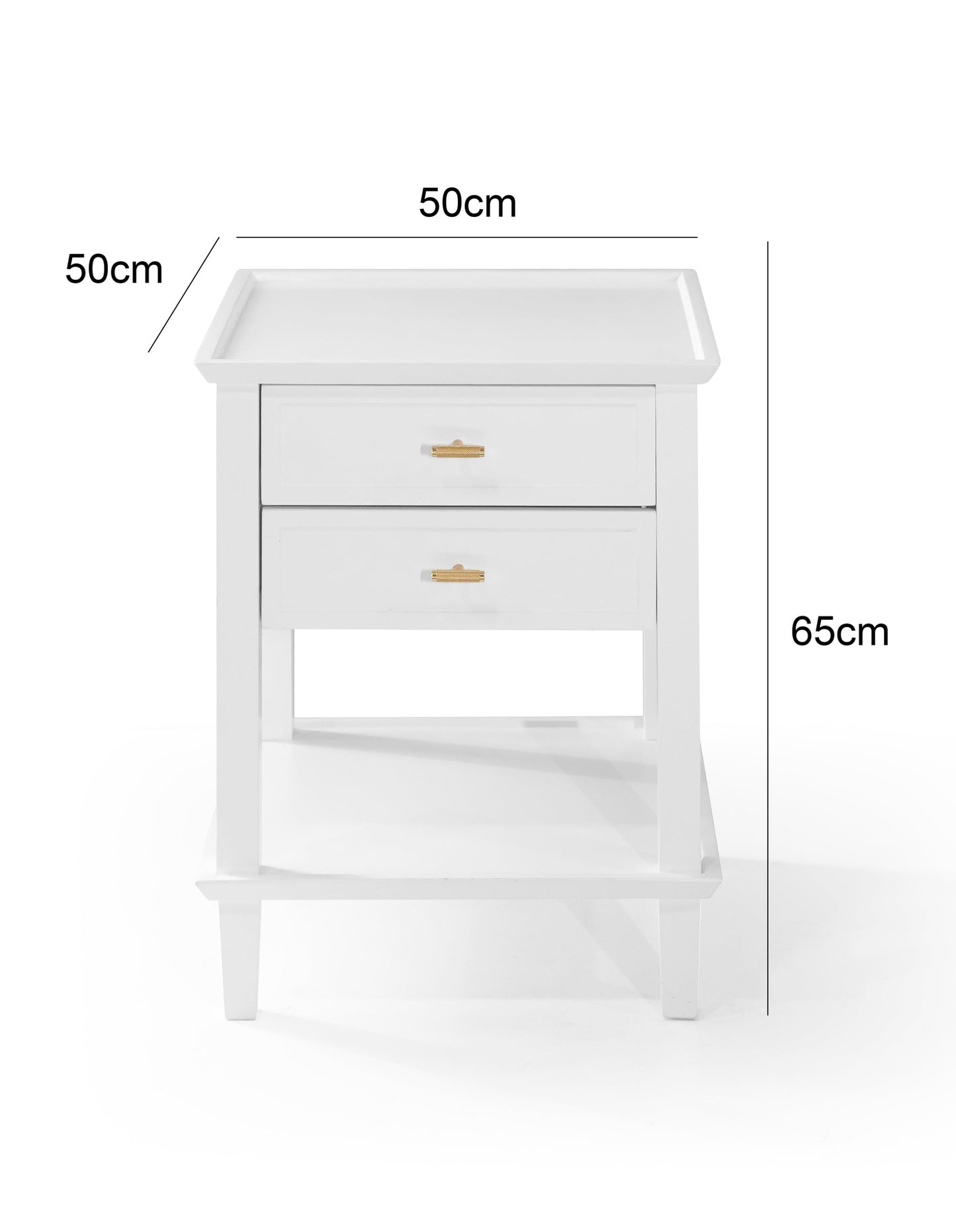 Amber Hamptons 2 Draw White Bedside Table w/Brass Handle 50cm