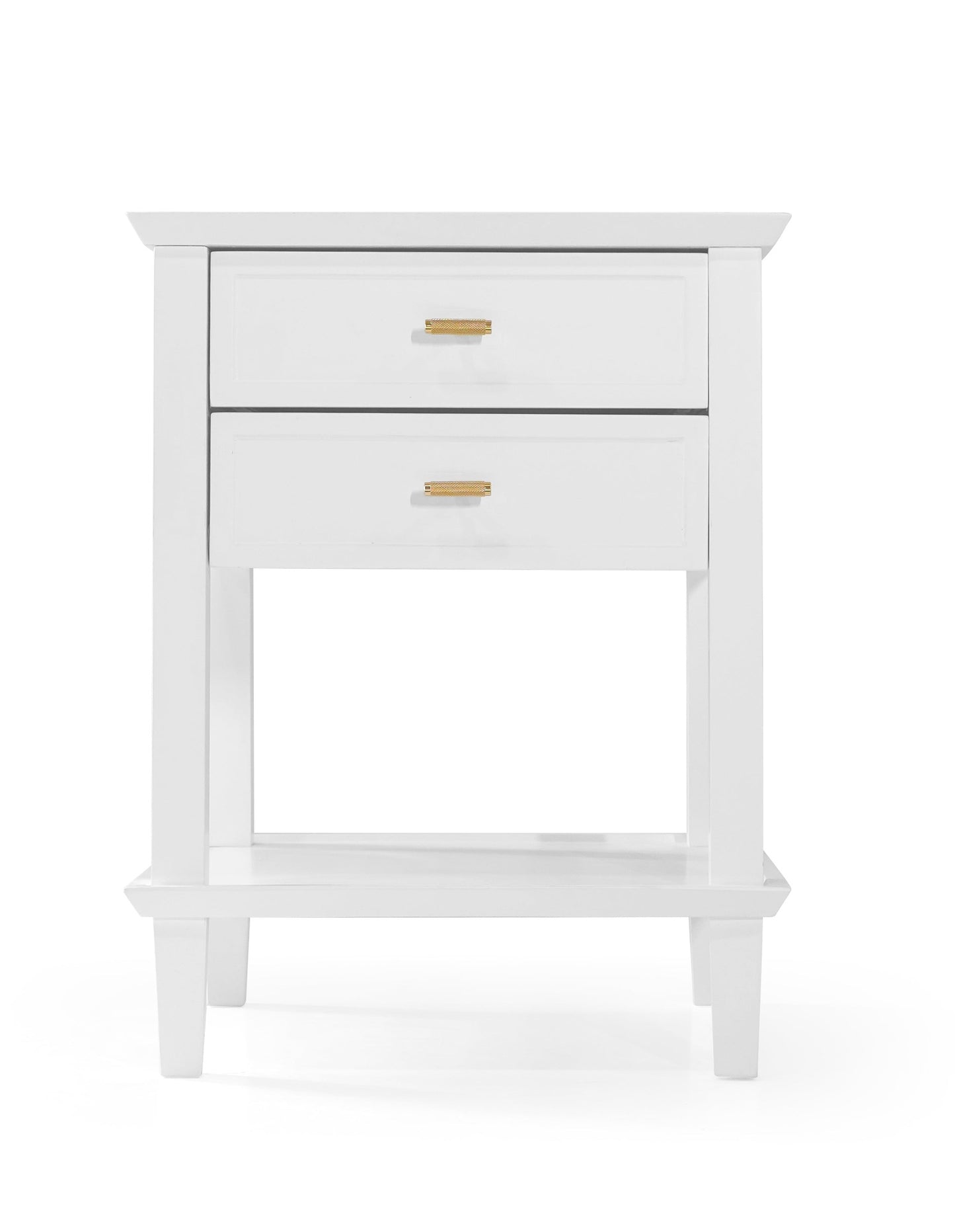 Amber Hamptons 2 Draw White Bedside Table w/Brass Handle 50cm
