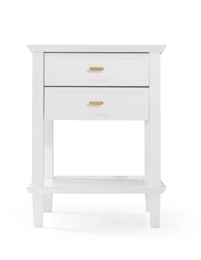 Amber Hamptons 2 Draw White Bedside Table w/Brass Handle 50cm