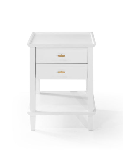 Amber Hamptons 2 Draw White Bedside Table w/Brass Handle 50cm