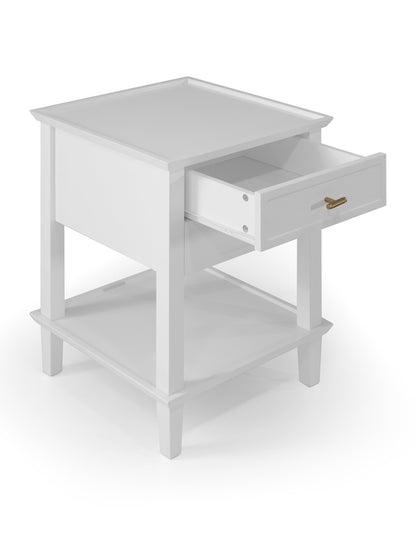 Amber Hamptons 2 Draw White Bedside Table w/Brass Handle 50cm