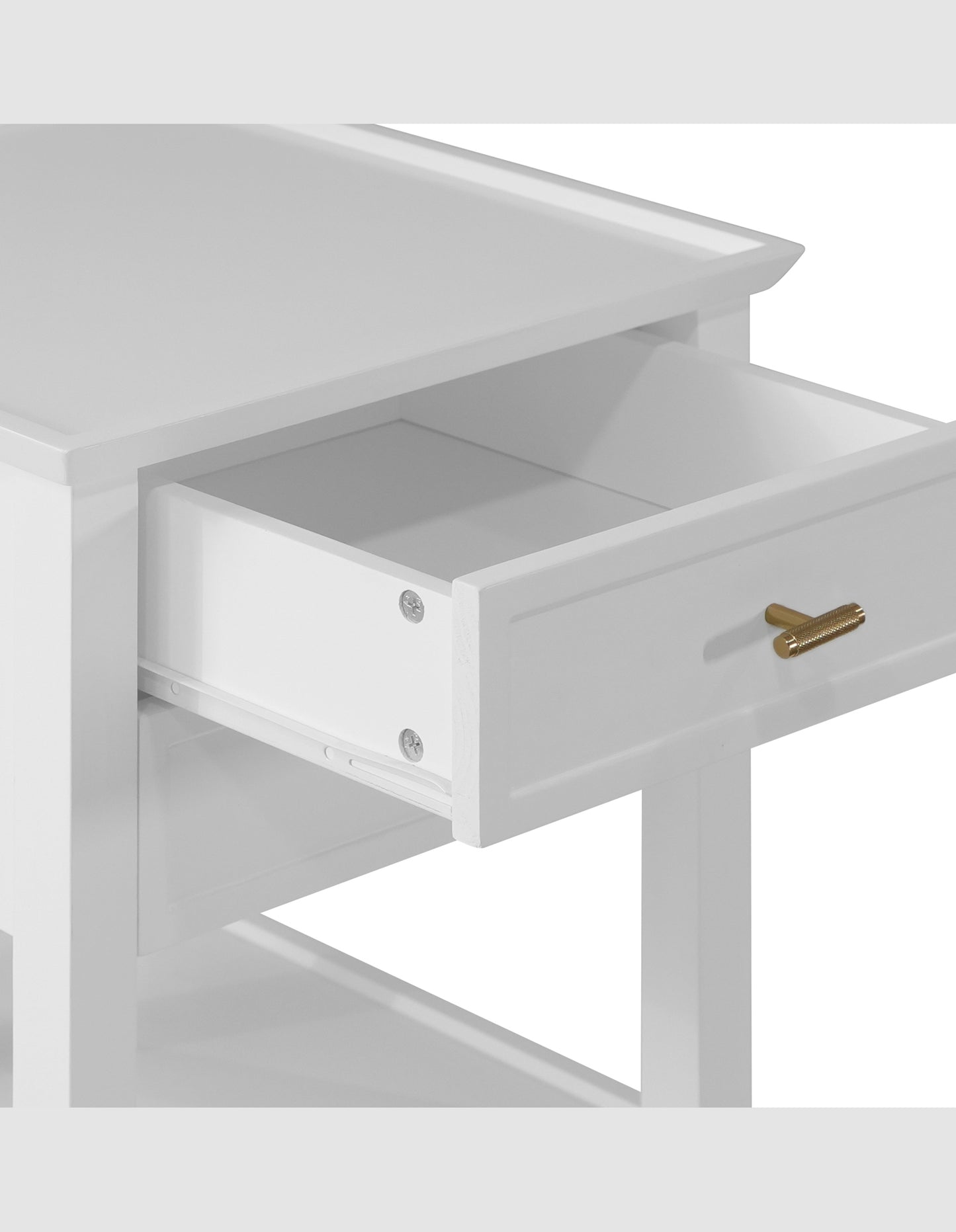 Amber Hamptons 2 Draw White Bedside Table w/Brass Handle 50cm