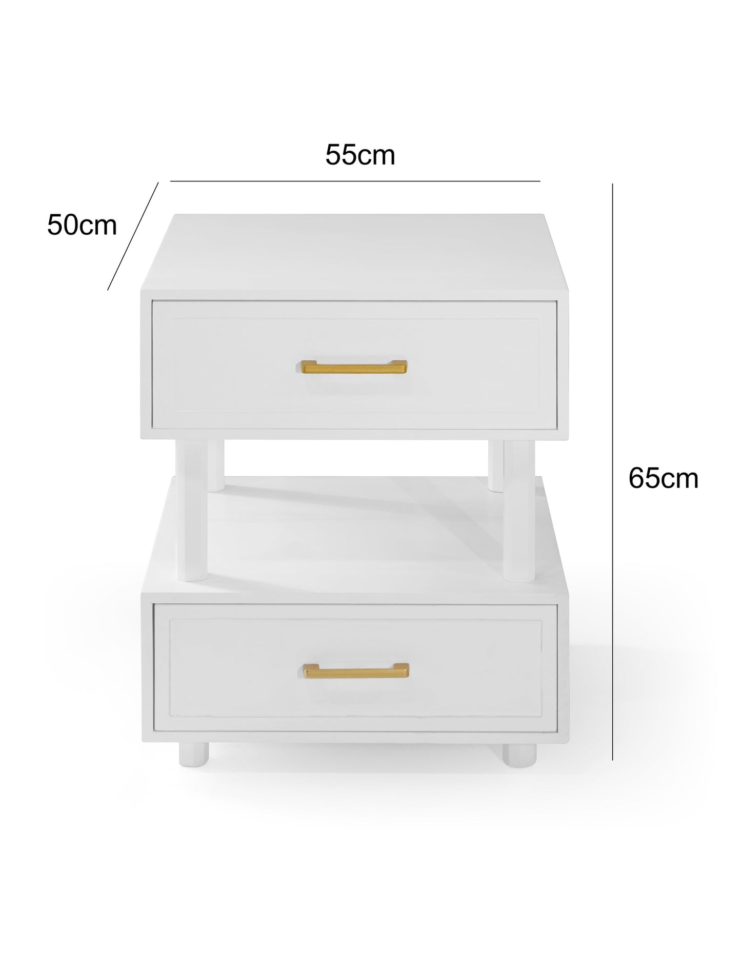 Nikita Double Draw Brass Handle Bedside Table 55cm
