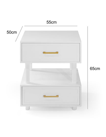 Nikita Double Draw Brass Handle Bedside Table 55cm