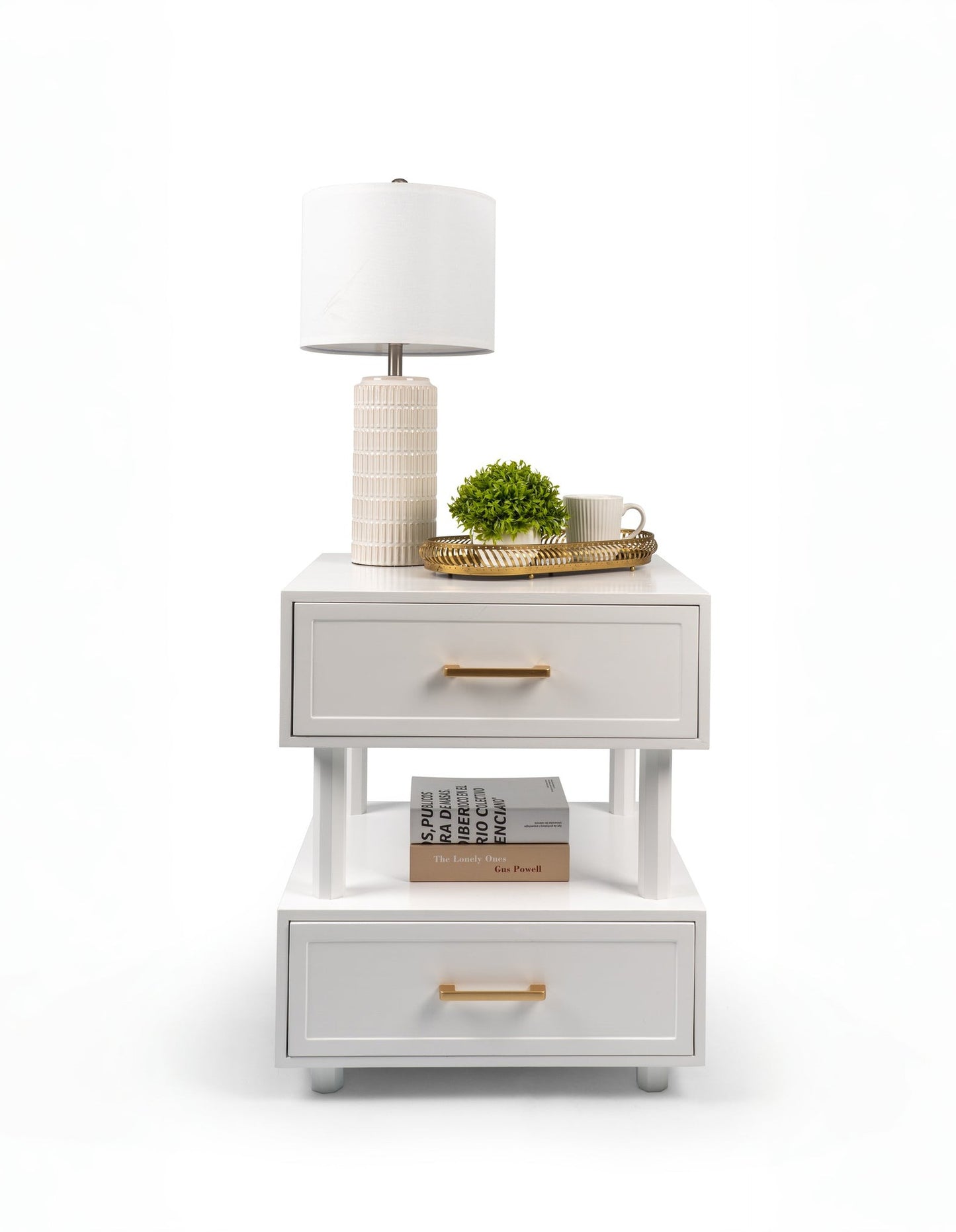Nikita Double Draw Brass Handle Bedside Table 55cm