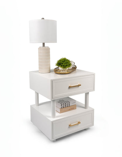 Nikita Double Draw Brass Handle Bedside Table 55cm