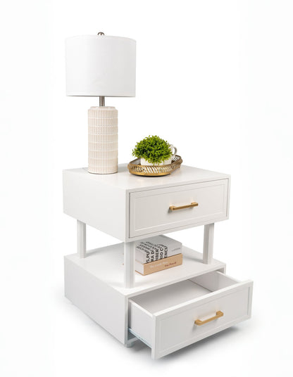 Nikita Double Draw Brass Handle Bedside Table 55cm