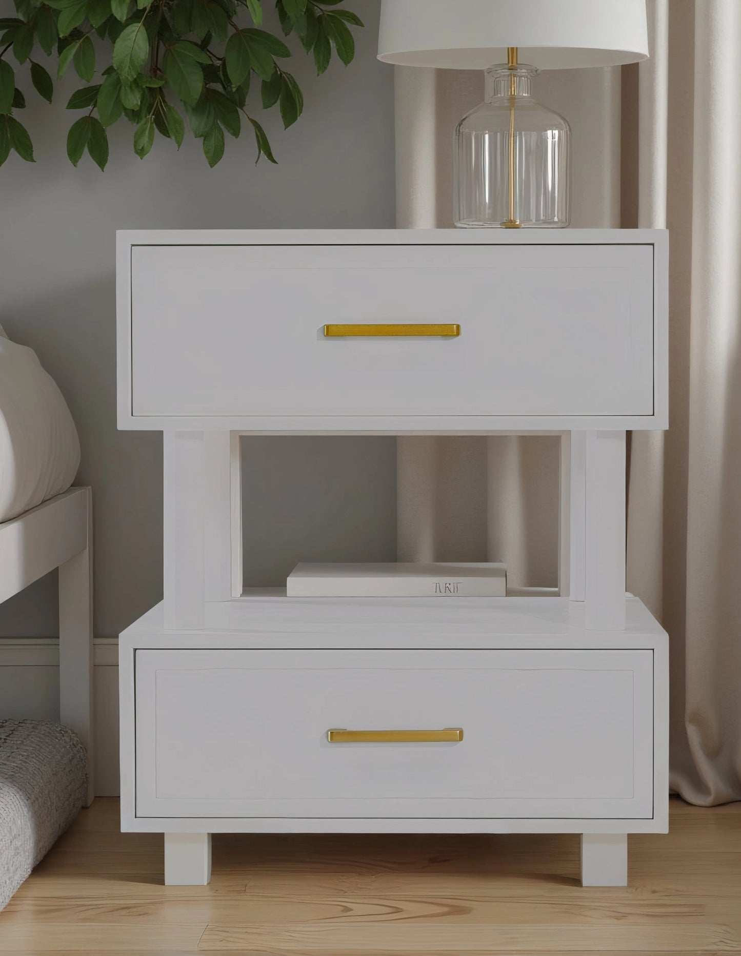 Nikita Double Draw Brass Handle Bedside Table 55cm
