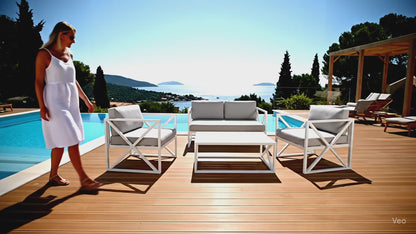 Chloe Modern Hamptons Outdoor 4 pc Lounge Set Light Grey