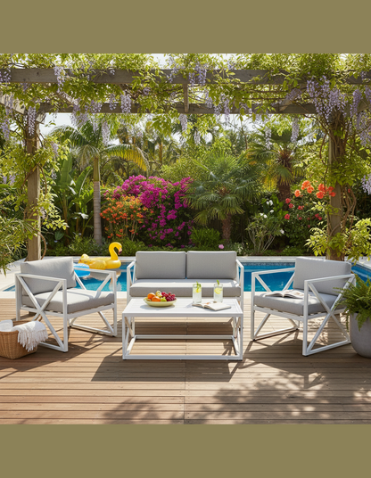 Chloe Modern Hamptons Outdoor 4 pc Lounge Set Light Grey